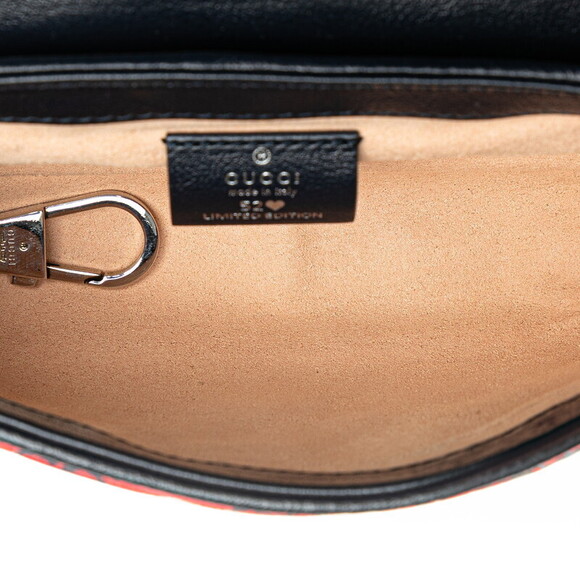 Gucci GG Marmont Canvas Chain Shoulder Bag Red Navy Blue Leather - Picture 4 of 7